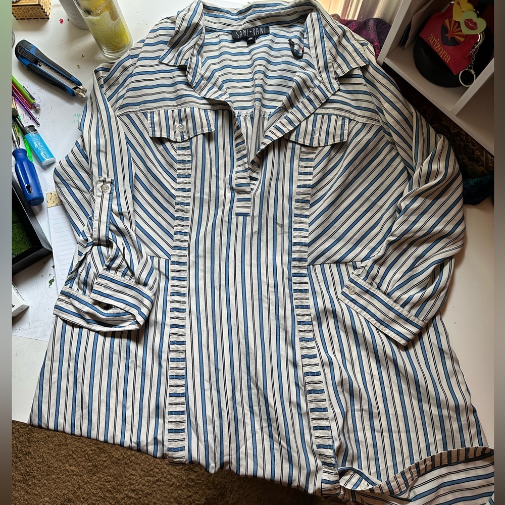 20W Sami & Dani Striped Button-up Tunic Dress w 3/4 sleeves